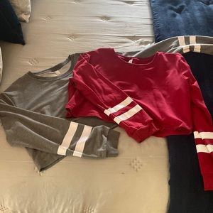 Bundle of 2 Cropped Crew Neck Sweatshirts in Gray and Red - Worn Once!